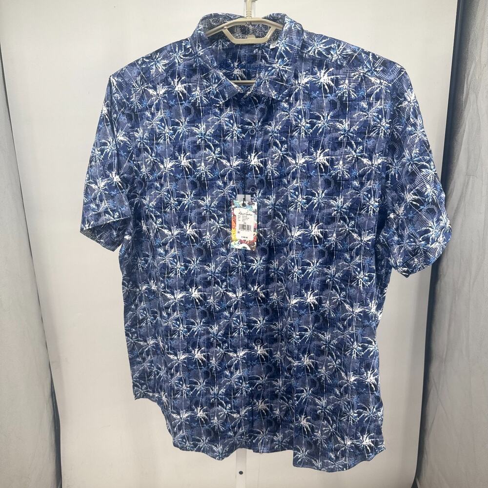 Robert Graham Wheaton Shirt Men 2XL Blue Short Sleeve Palm Tree Print Summer NWT